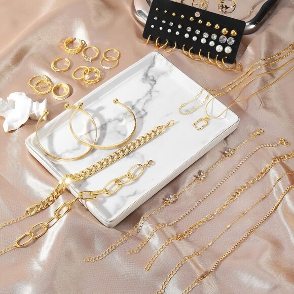 36 PC Gold Plated Jewelry Set with 4 Necklace, 11 Bracelet, 7 Ear Cuffs Earring, - Picture 8 of 8